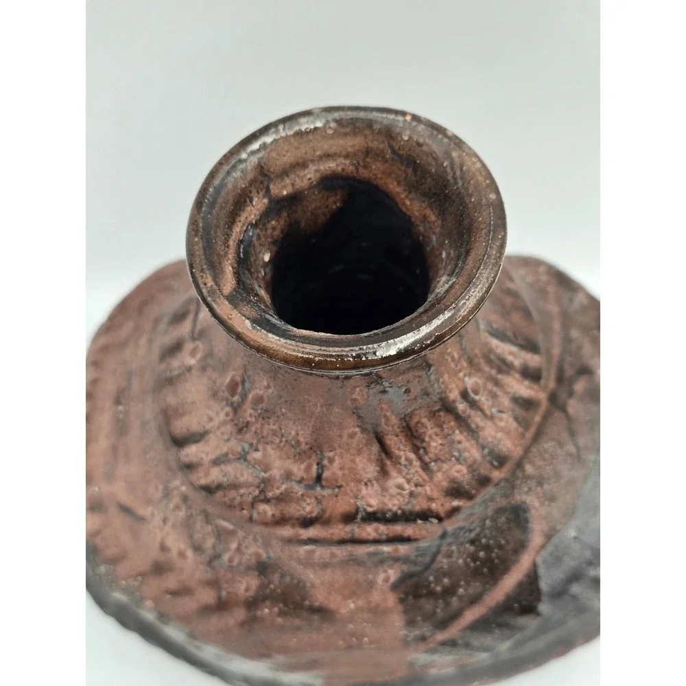 M Casper Studio Pottery Vase Art 7.5in Brown Black‎ Excellent Brutalist 1987